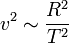 v^2\sim \frac {R^2} {T^2}